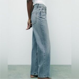Zara High-Rise Straight Leg Jeans in Light Blue